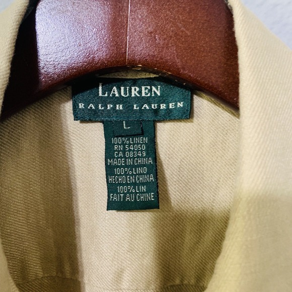 Lauren Ralph Lauren Men 100% Linen Convertible Long Sleeve Light Yellow Shirt L - Picture 10 of 10